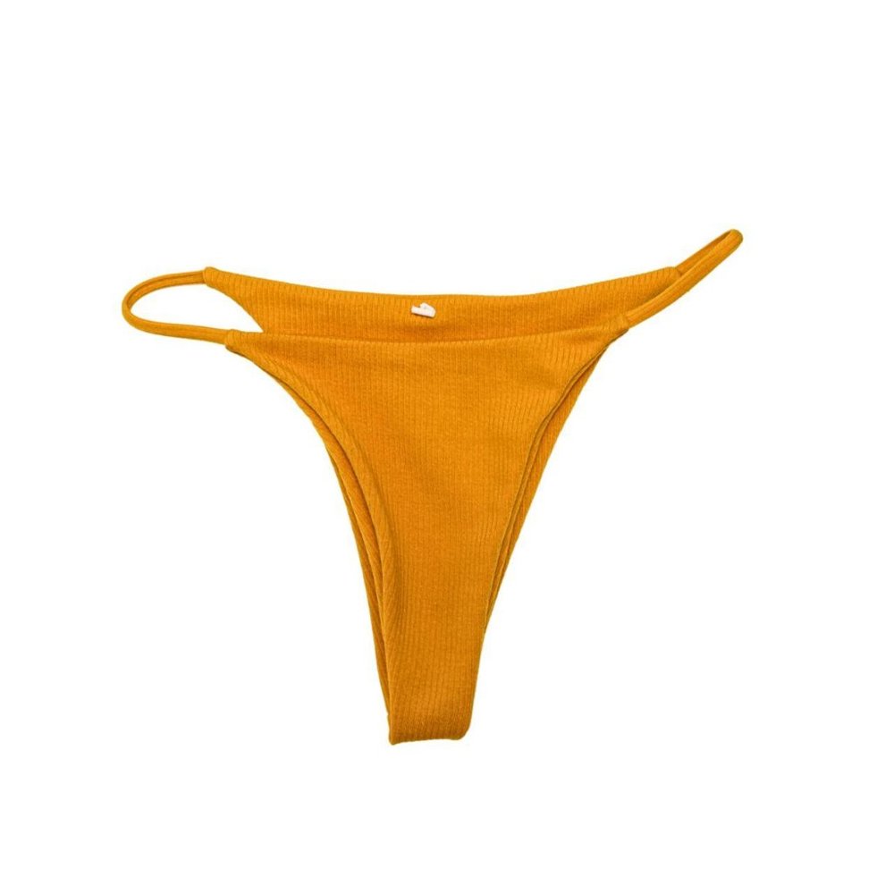 Orange Ribbed Cheeky Bikini Bottom - Tumeric Dyed